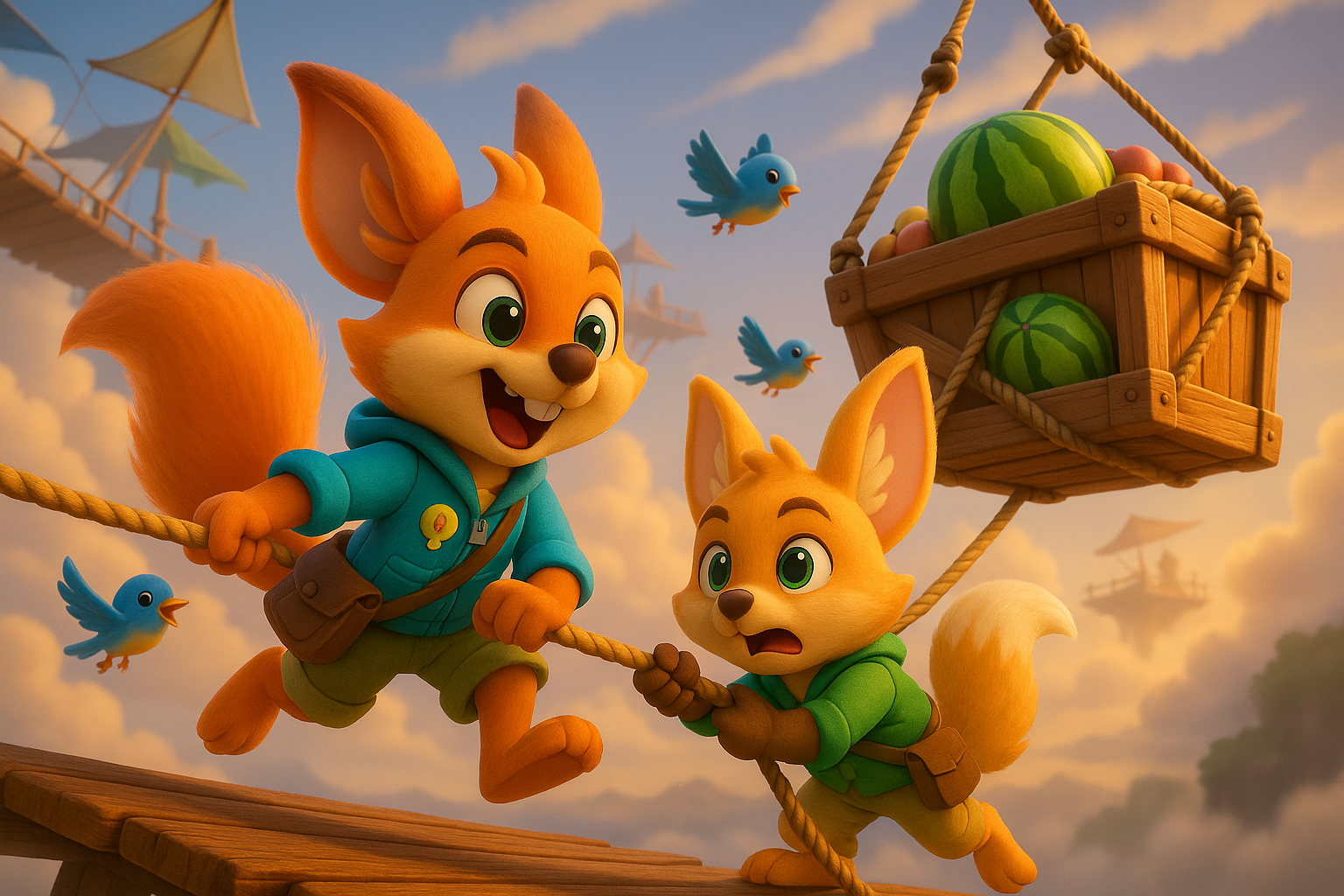 Illustration for Tilda Saves the Skylands Lift, a TinyTales Land story about initiative