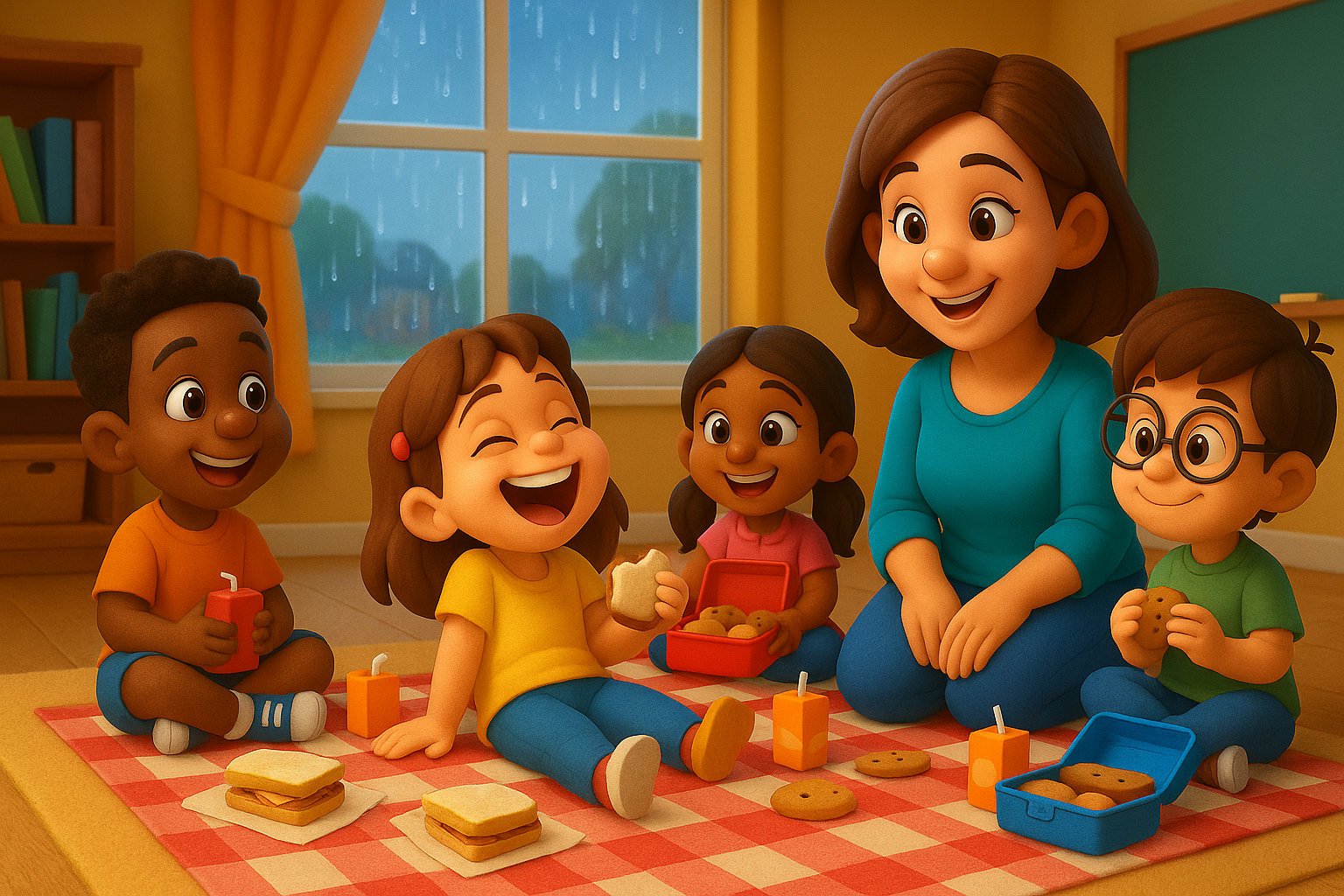 Illustration for Rainy Day Picnic, a TinyTales Land story about adaptability