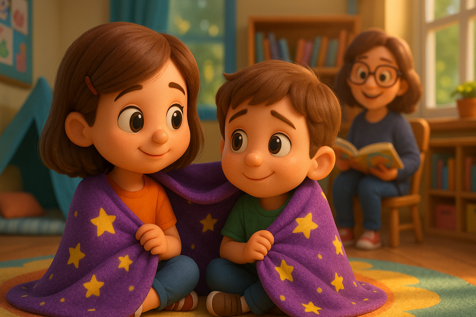 Illustration for Ava Shares Her Blanket, a TinyTales Land story about love