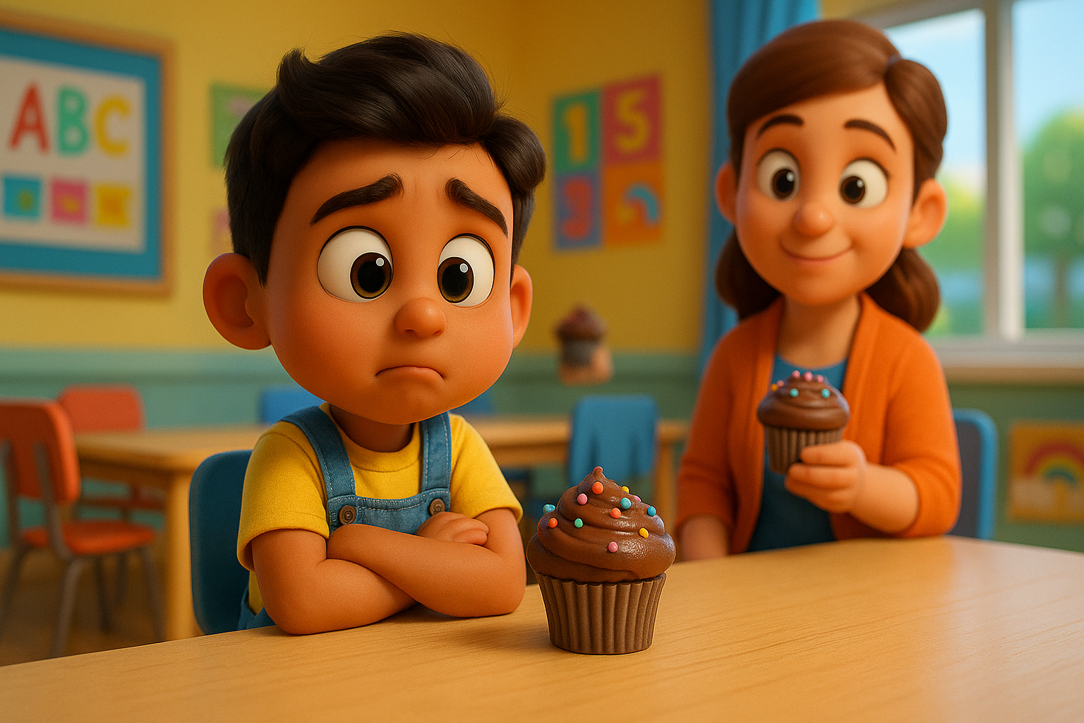 Illustration for Ezra Waits for Cupcakes, a TinyTales Land story about self discipline