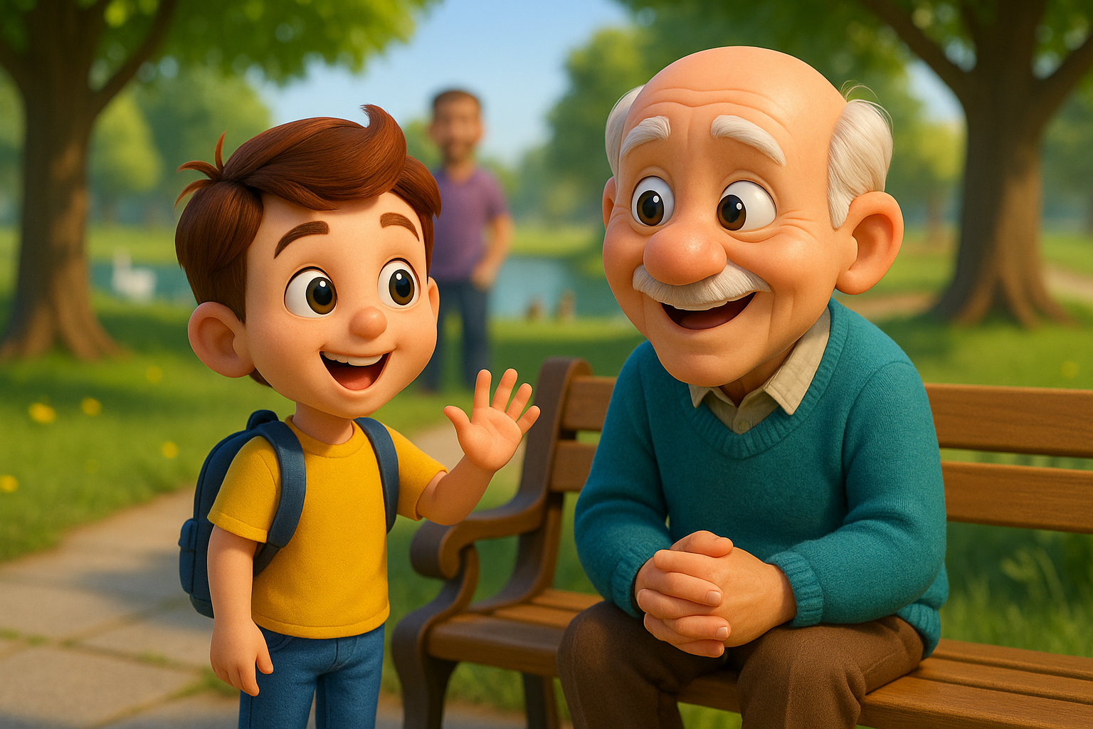 Illustration for Sam Shares a Smile, a TinyTales Land story about kindness