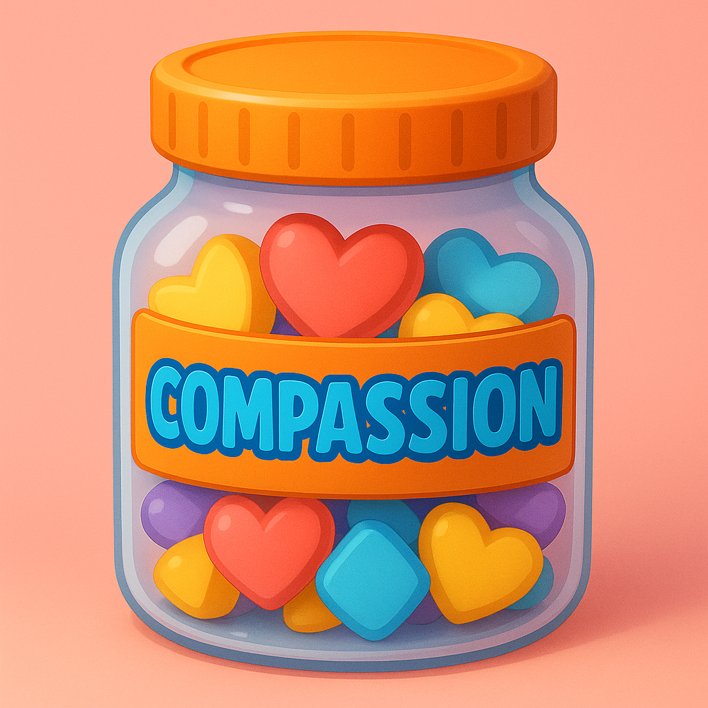 Compassion Jar Game for kids, a TinyTales Land character trait activity for ages 3 to 10.