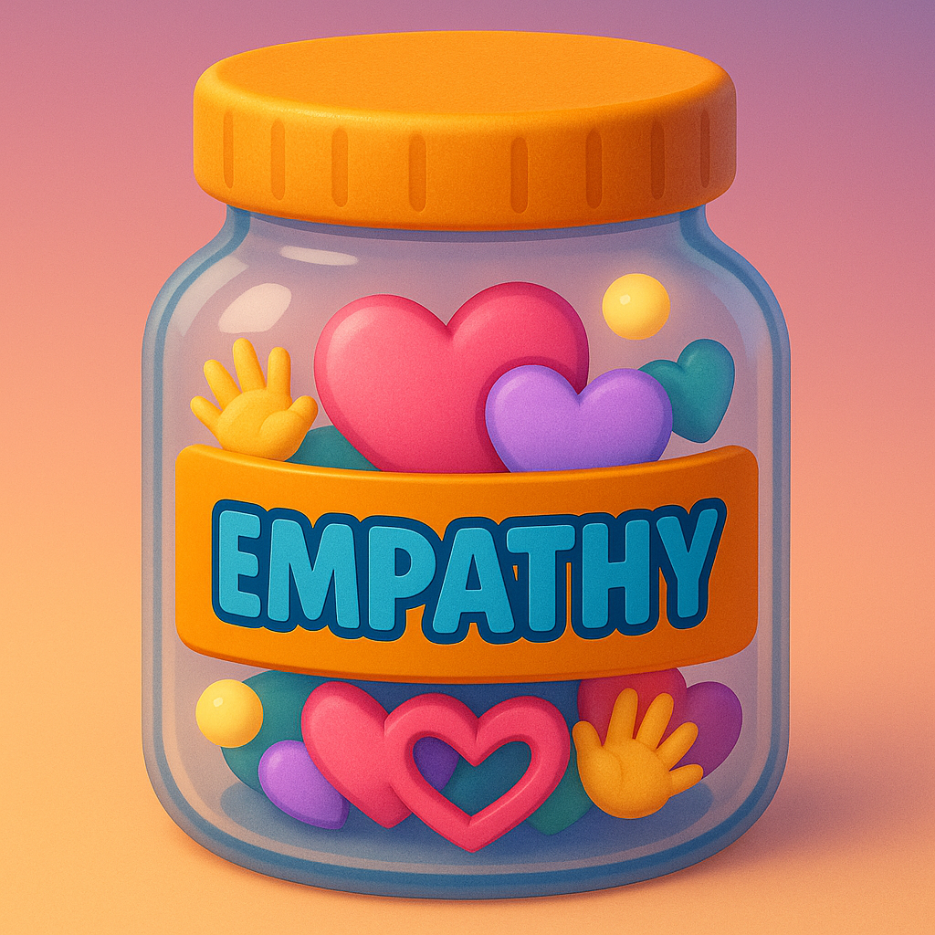 Empathy Jar Game for kids, a TinyTales Land character trait activity for ages 3 to 10.