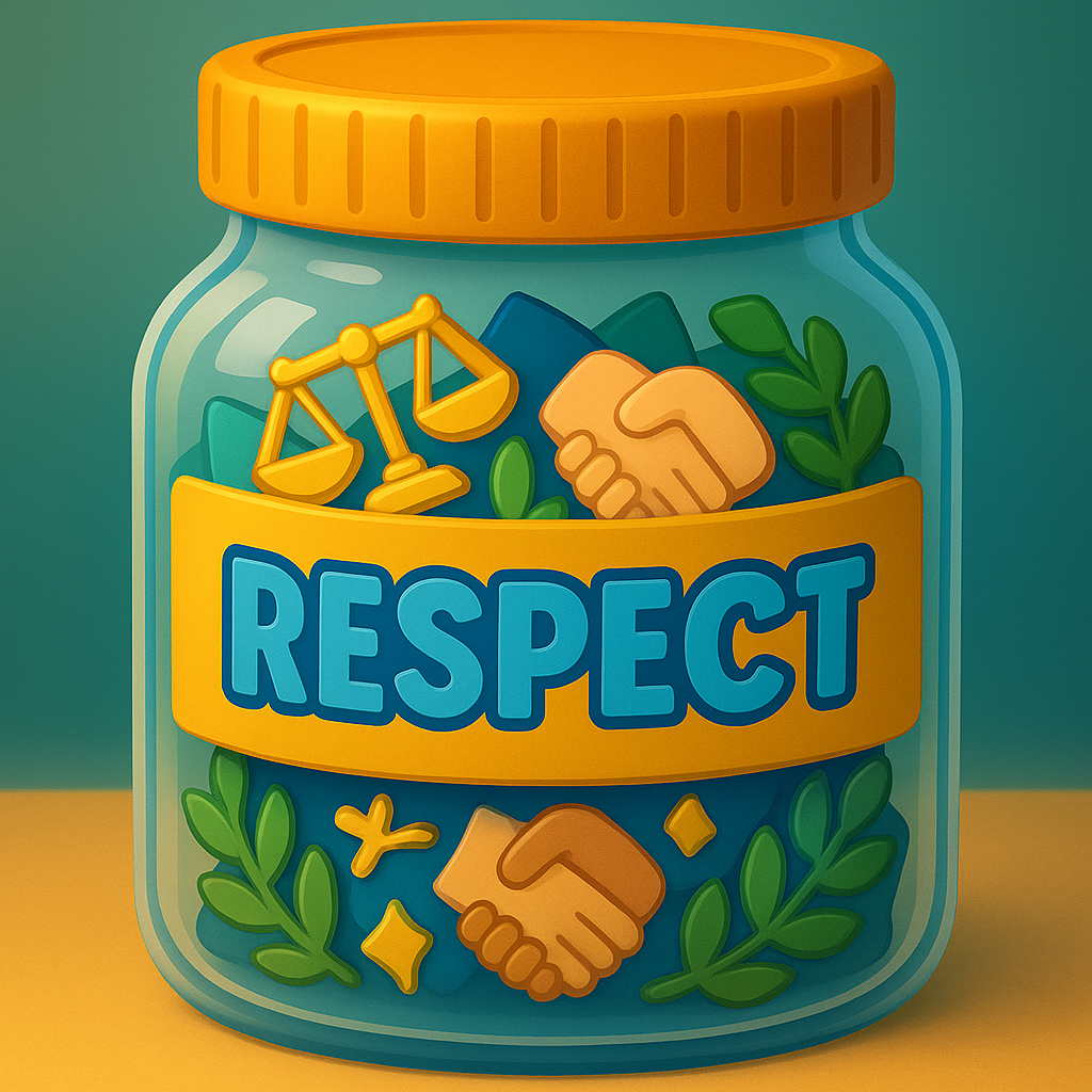 Respect Jar Game for kids, a TinyTales Land character trait activity for ages 3 to 10.