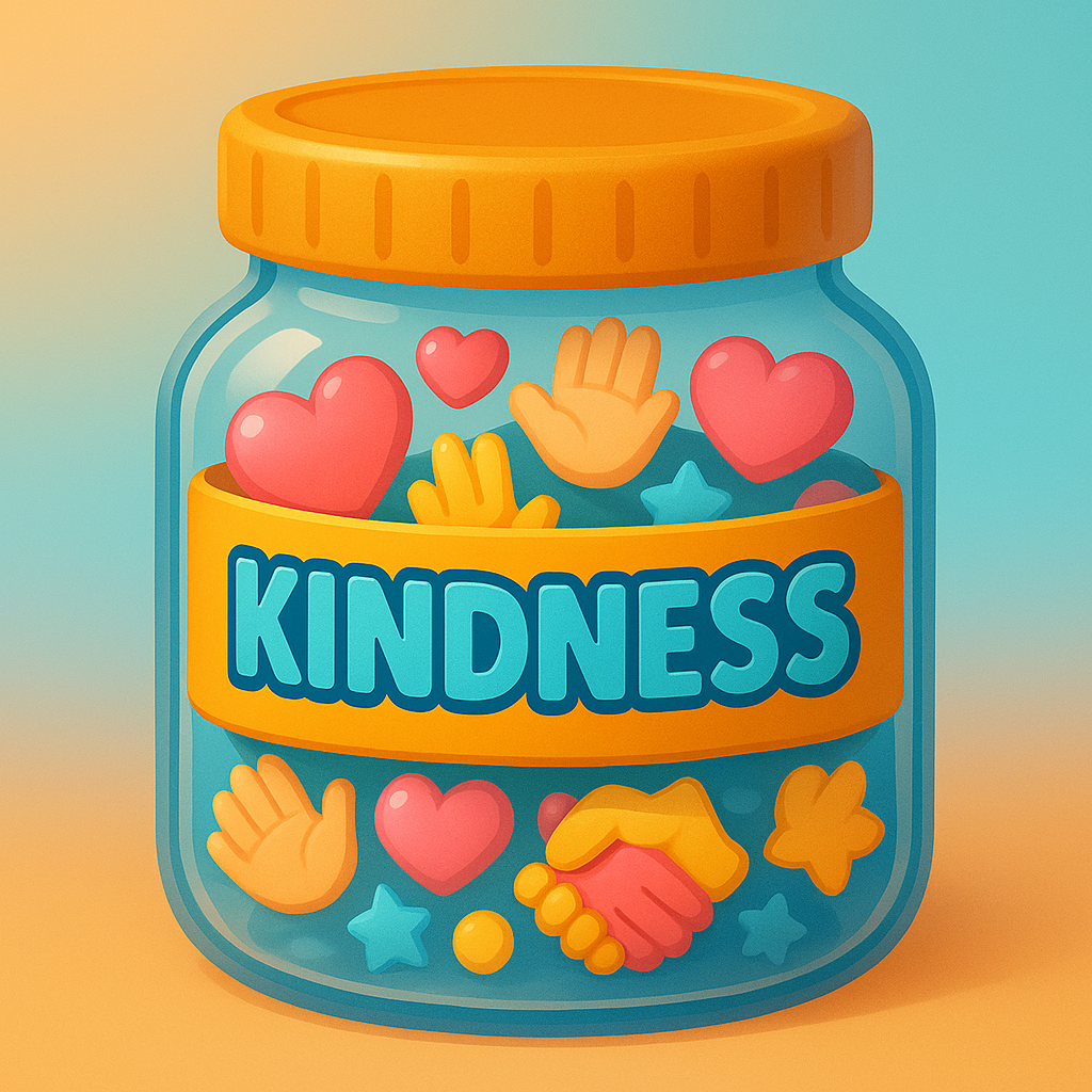 Kindness Jar Game for kids, a TinyTales Land character trait activity for ages 3 to 10.