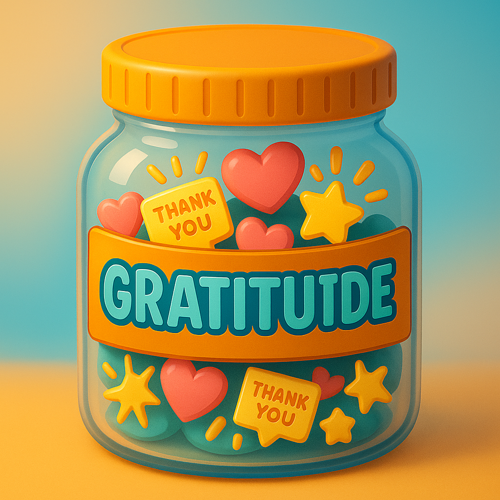 Gratitude Jar Game for kids, a TinyTales Land character trait activity for ages 3 to 10.