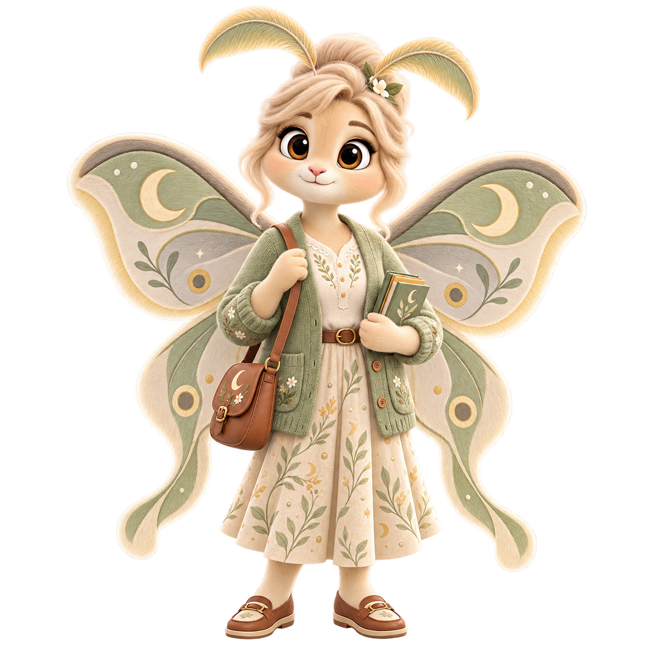 Miss Lumina, luna moth inspired magical character character from TinyTales Family Where We Belong.