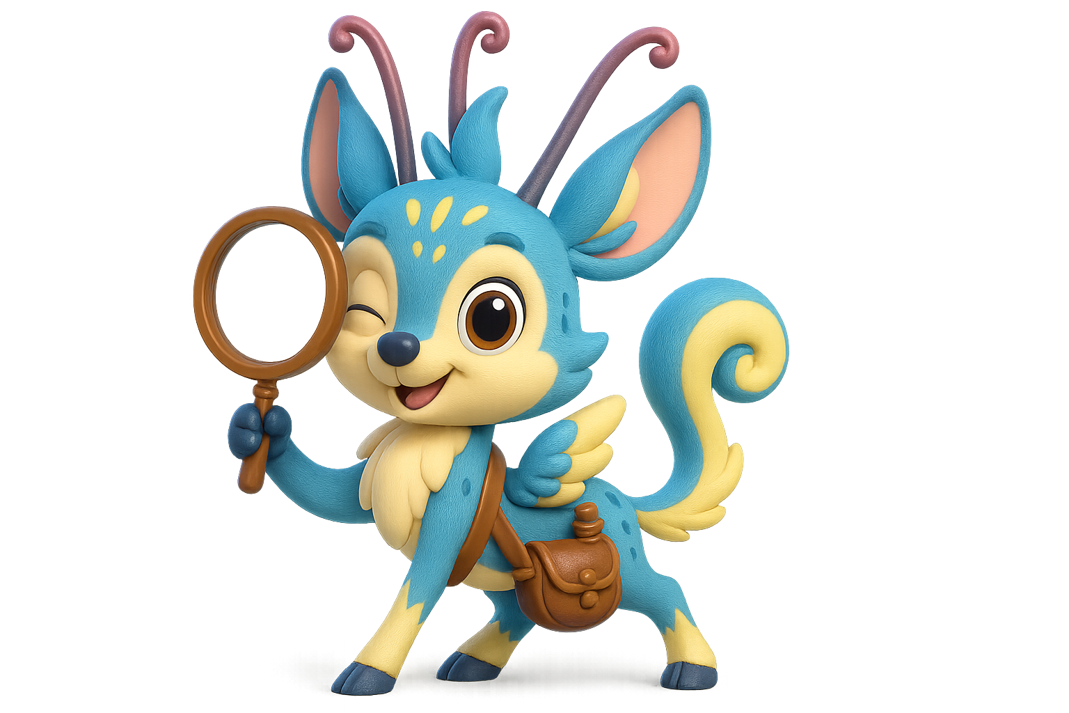 Whimble the curious blue feather fawn explorer