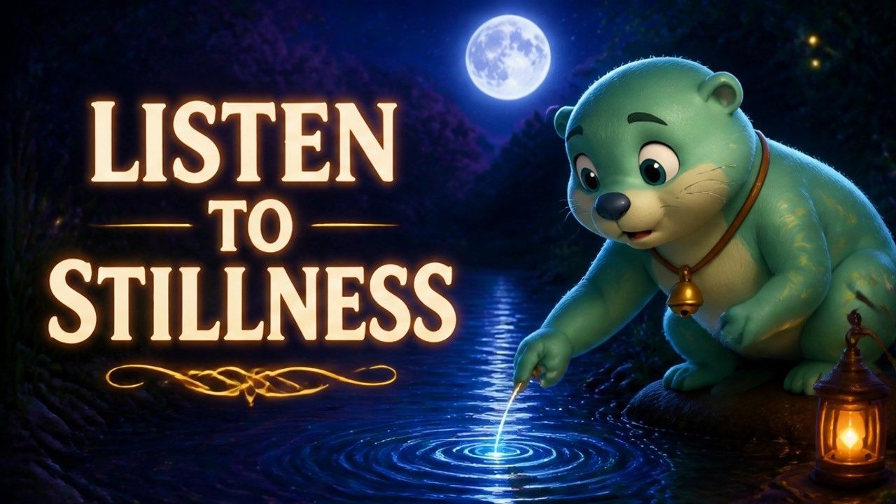 Mura the otter and Leafy beside the restless Riverlands water in a calming TinyTales Nightfall bedtime story.