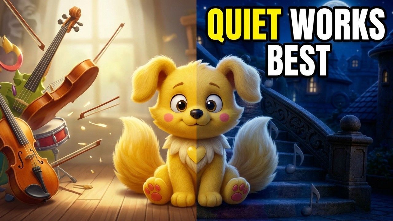 YouTube thumbnail for The Puppy Who Needed Quiet, a TinyTales Nightfall bedtime story for kids.