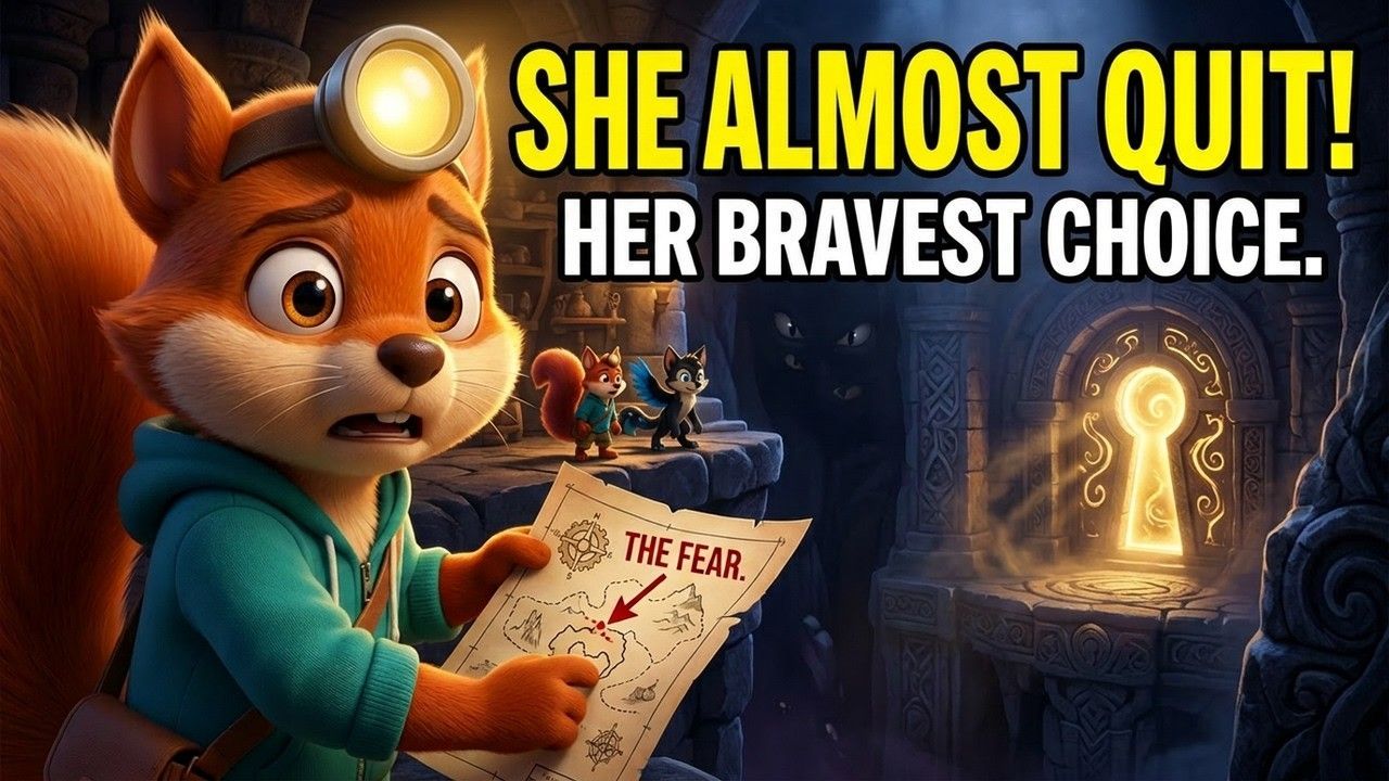 YouTube thumbnail for The Brave Little Squirrel Who Overcame Fear, a TinyTales Nightfall bedtime story for kids.