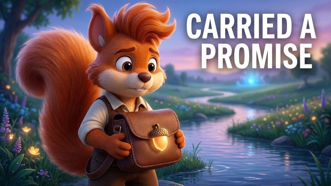 YouTube thumbnail for Scooter the Squirrel Almost Gives Up, a TinyTales Nightfall bedtime story for kids.