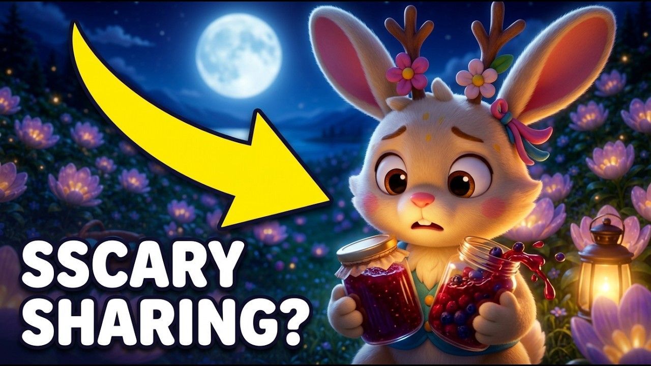 YouTube thumbnail for When Sharing Gets Scary, a TinyTales Nightfall bedtime story for kids.