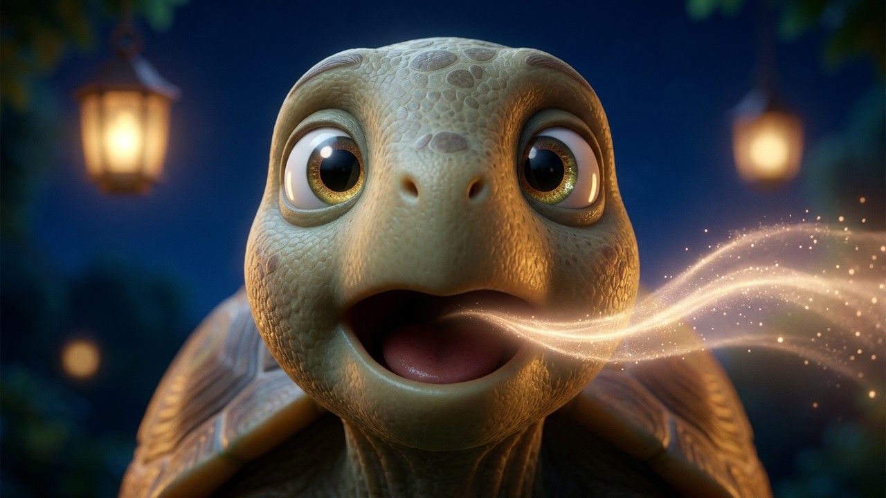 YouTube thumbnail for The Tortoise Who Cried, a TinyTales Nightfall bedtime story for kids.