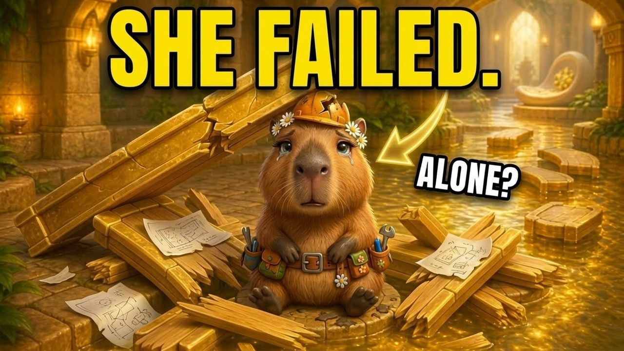 YouTube thumbnail for The Capybara Who Tried to Build Alone, a TinyTales Nightfall bedtime story for kids.