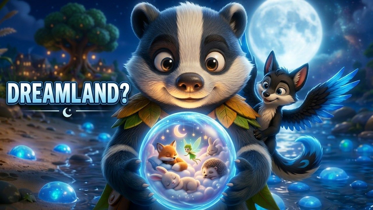 YouTube thumbnail for The Badger Who Entered a Dream, a TinyTales Nightfall bedtime story for kids.