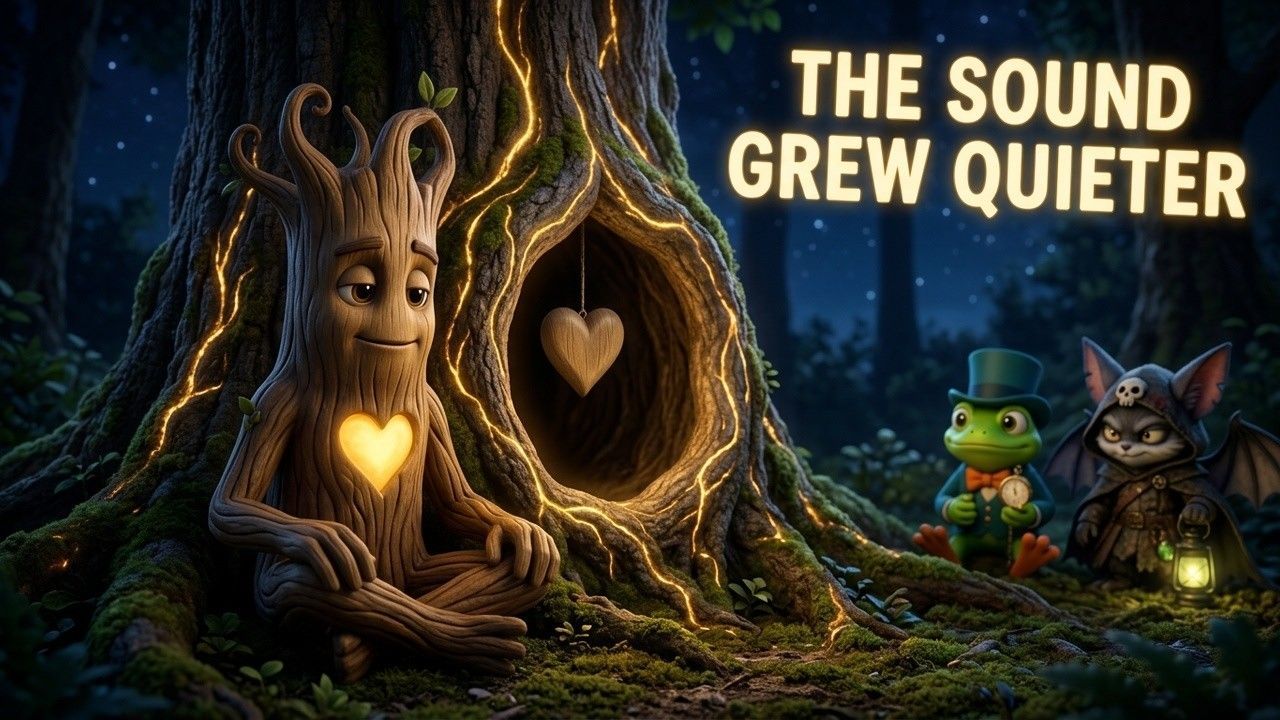Heartroot, Junior and Gloam near the Enchanted Forest Hollow during a calming bedtime story about compassion.