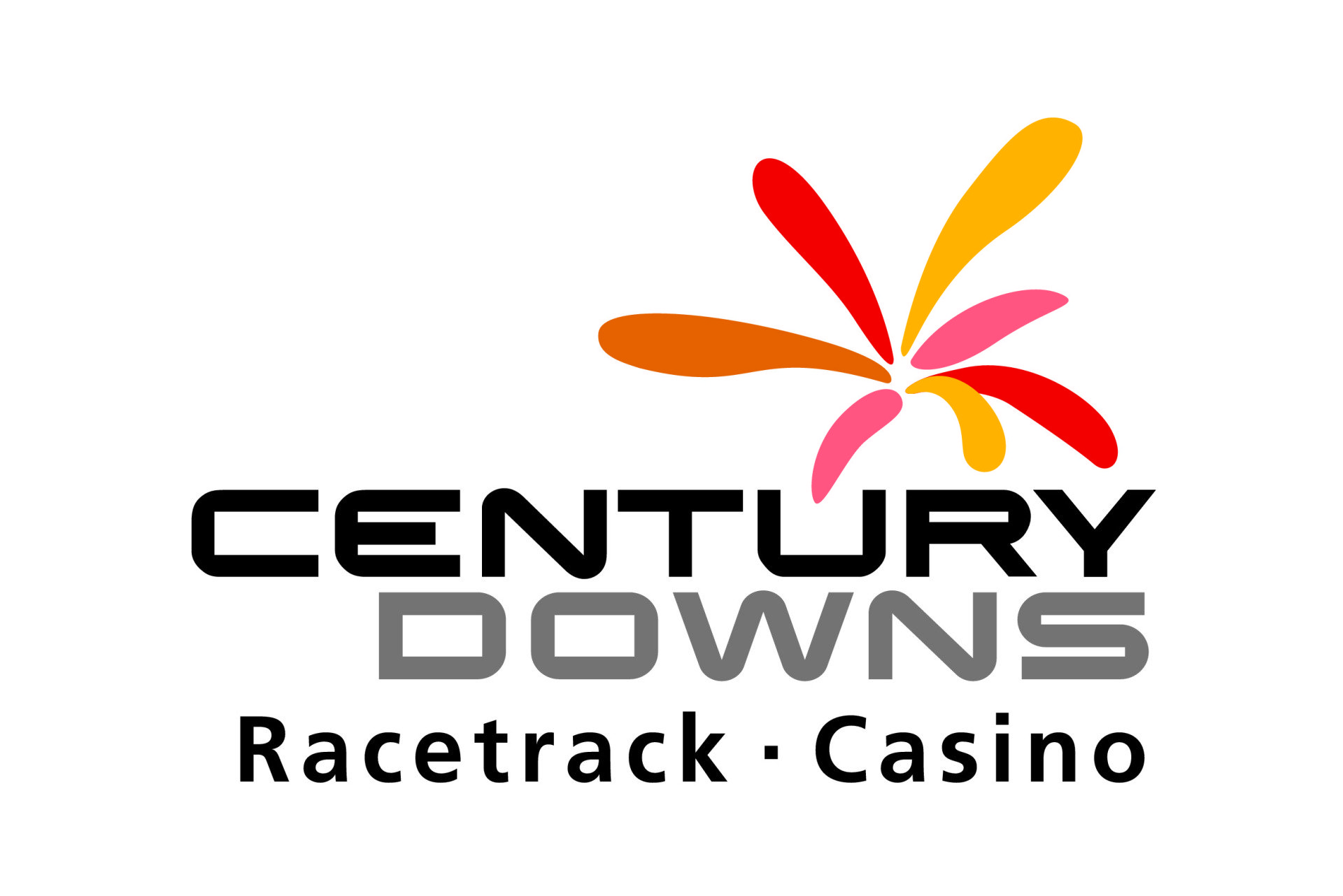 Century Downs Racetrack Casino logo with black, gray, red, orange, and yellow stylized flower above text