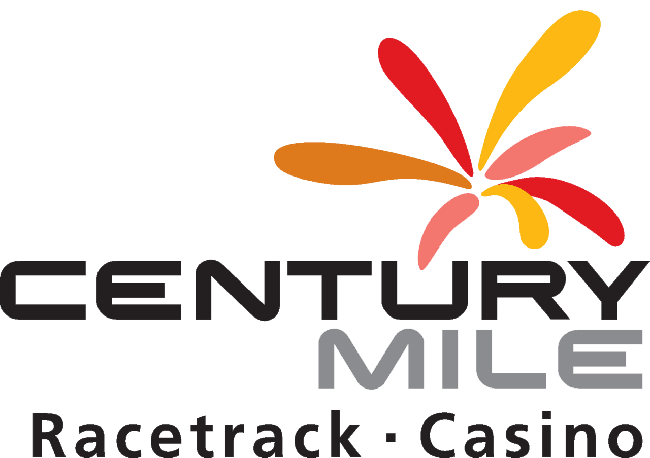 Century Mile Racetrack Casino logo with black and gray text and red, orange, and yellow fan-like design