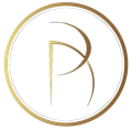 The letter b is in a gold circle on a white background.