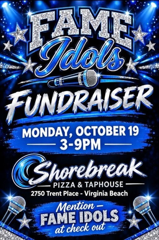 FAME Idols fundraiser at Shorebreak Pizza and Taphouse on Monday, October 19, 2026 from 3–9 PM