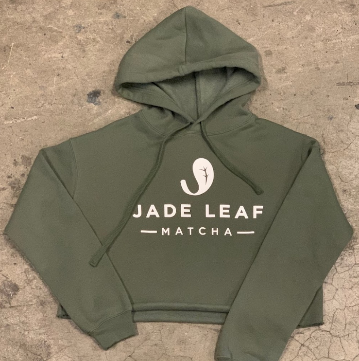 A green hoodie that says jade leaf matcha on it