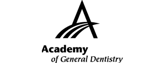 A black and white logo for the academy of general dentistry