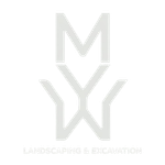 Logo for MWX Landscaping & Excavation featuring an interlocking letter monogram in light gray on a dark background.