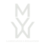 Logo for MWX Landscaping & Excavation featuring an interlocking letter monogram in light gray on a dark background.