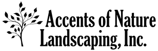 A black and white logo for accents of nature landscaping inc.