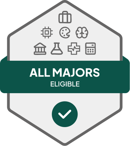 Badge with blue banner: