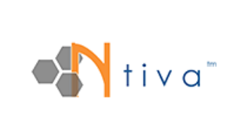 Logo for Ntiva. Orange letter N, gray honeycomb structure. Blue 