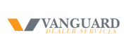 Logo of Vanguard Dealer Services, featuring a slanted V shape with orange and gray segments, and text.