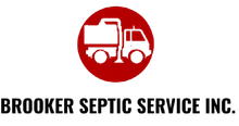 Brooker Septic Service Inc. logo with red septic truck icon and bold black text