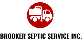 Brooker Septic Service Inc. logo with red septic truck icon and bold black text