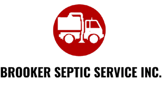 Brooker Septic Service Inc. logo with red septic truck icon and bold black text