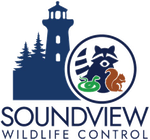 Soundview Wildlife Control logo with lighthouse, trees, and raccoon, snake, and squirrel icons