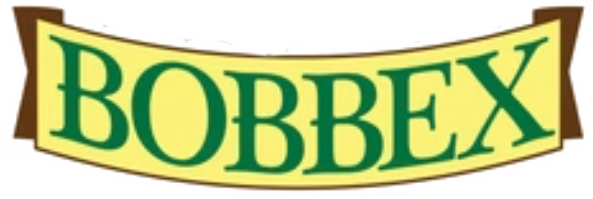 Bobbex logo in green text on a yellow banner with brown border