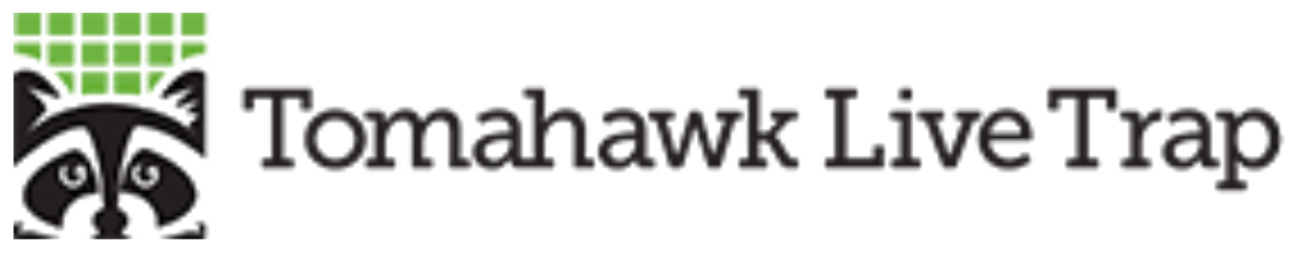 Tomahawk Live Trap logo with stylized black raccoon face and green grid pattern