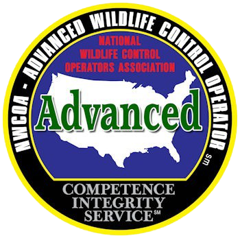 Logo for Advanced Wildlife Control Operations, featuring a U.S. map and the words Competence Integrity Service.