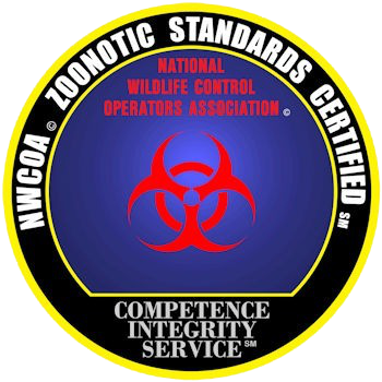 National Wildlife Control Operators Association logo with red biohazard symbol on blue and black seal