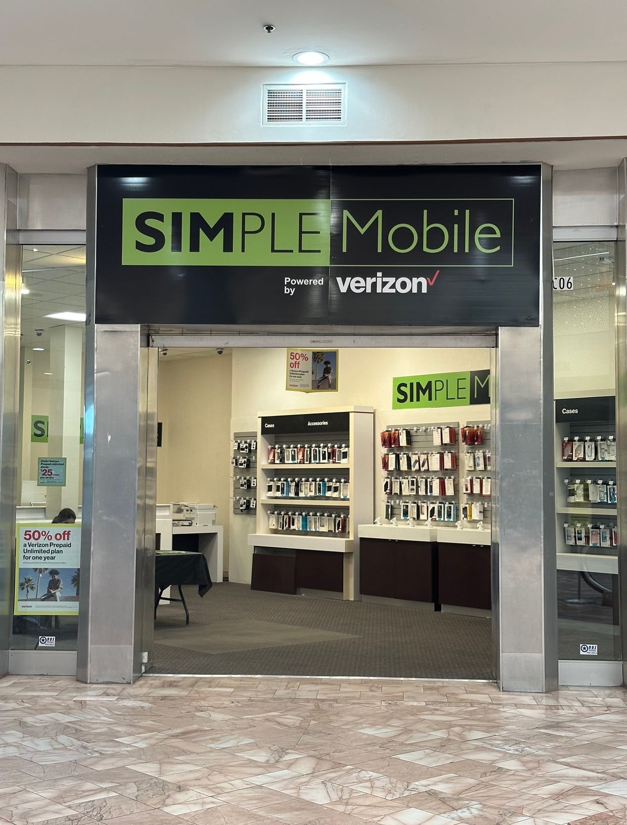 A simple mobile verizon store in a mall