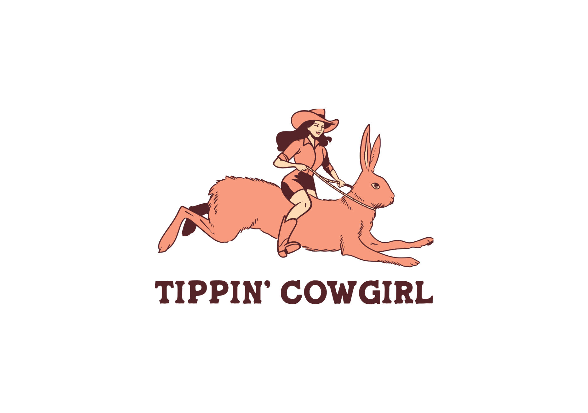Cowgirl riding a giant rabbit above the text “TIPPIN’ COWGIRL”