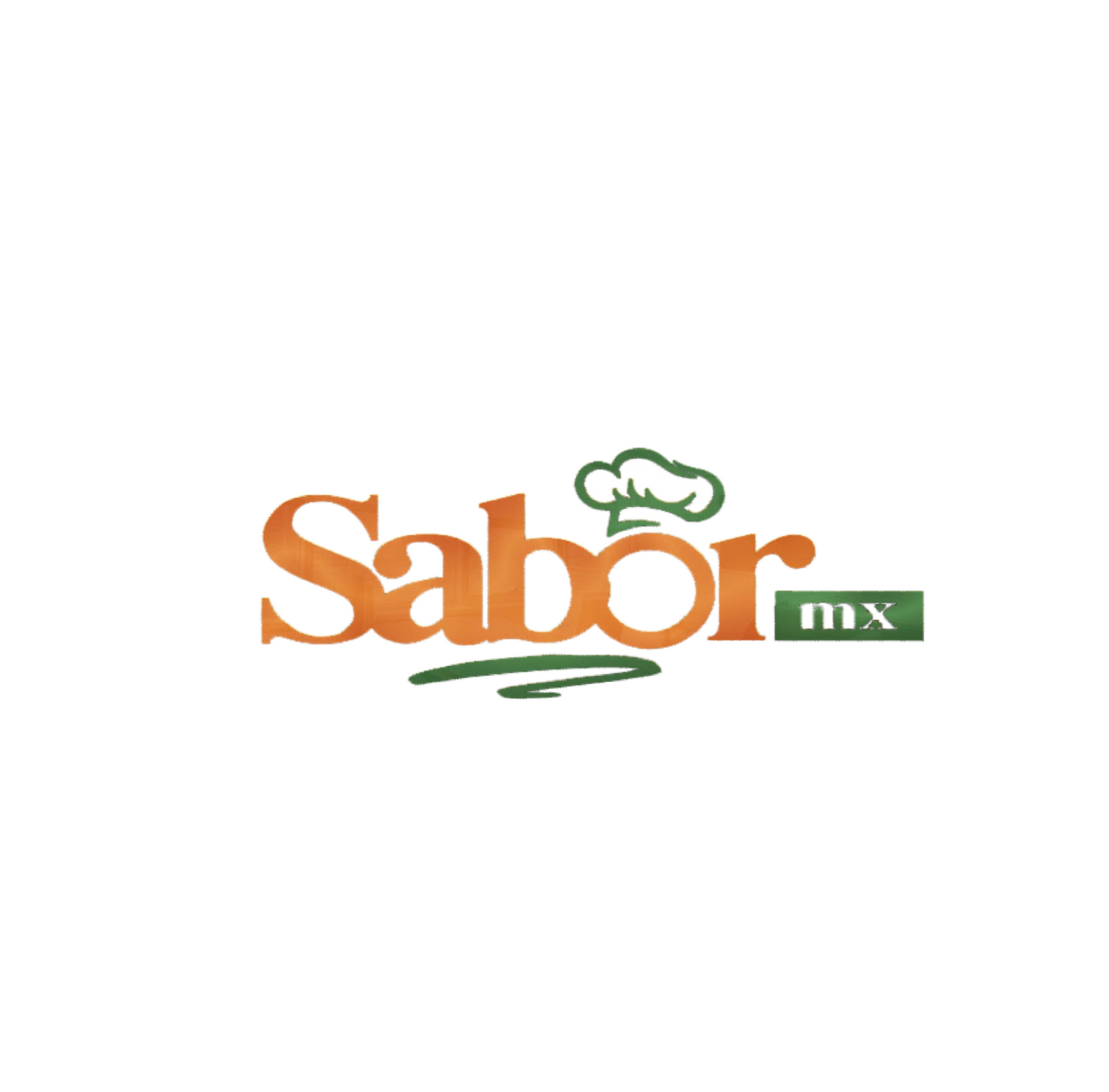 Sabor mx logo in orange and green with a chef hat icon