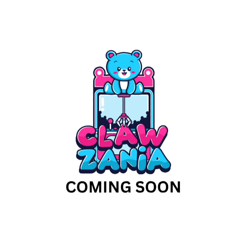 A blue teddy bear is sitting on top of a claw machine.