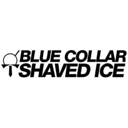 The logo for blue collar shaved ice is black and white.