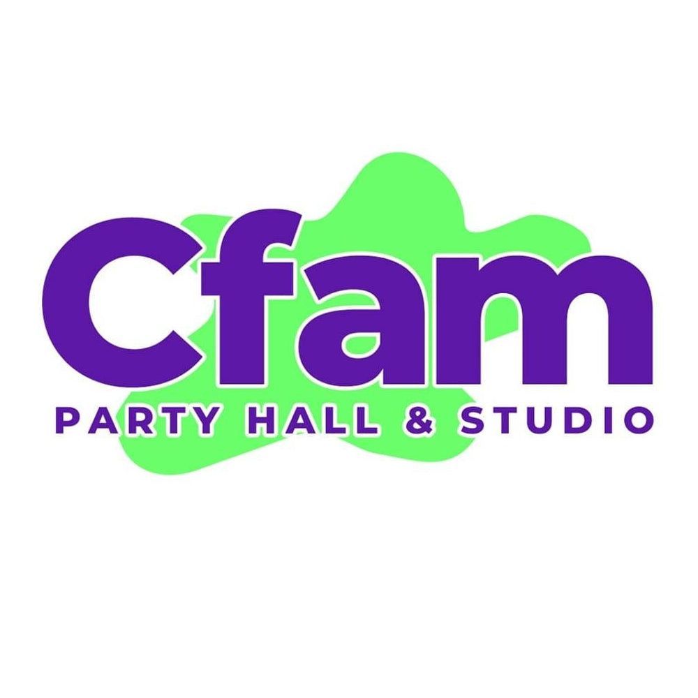 A logo for a party hall and studio called cfam