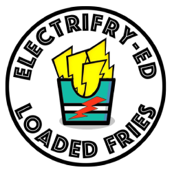 A logo for electric fry loaded fries with a lightning bolt on it