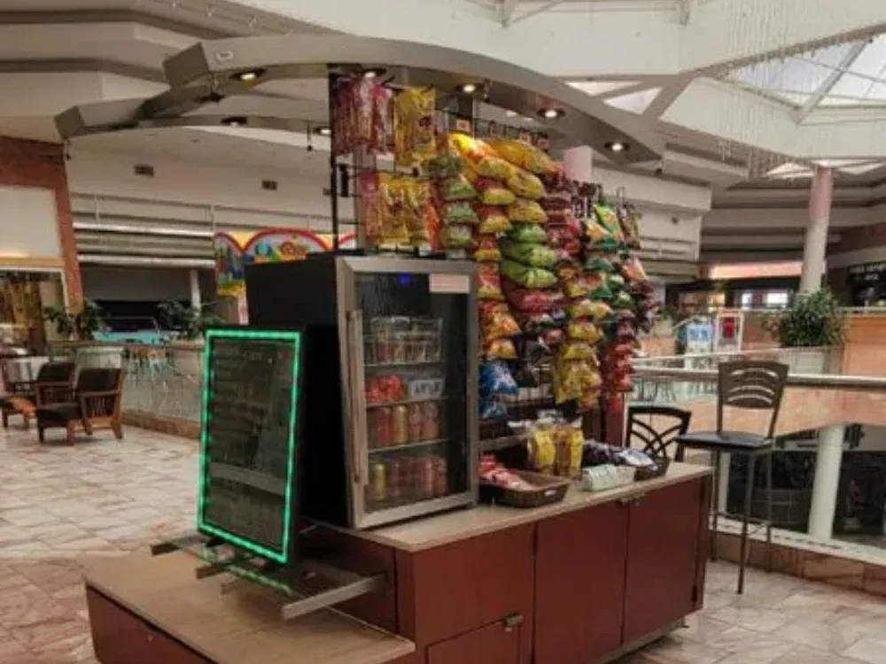 A candy stand inside a mall