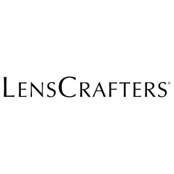 A black and white logo for lenscrafters on a white background.